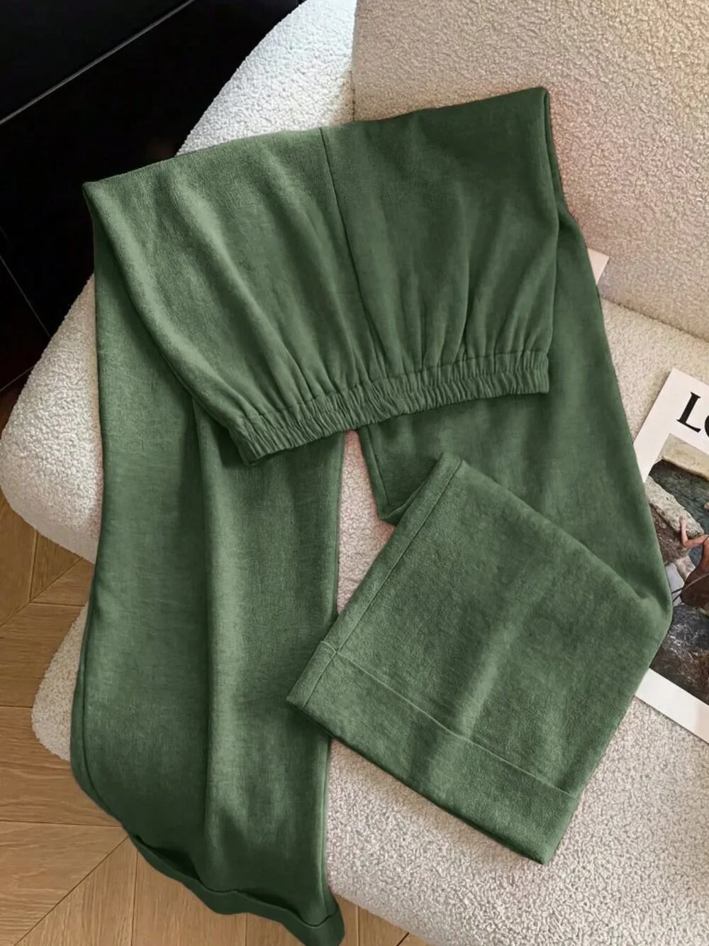 Green Casual Women's Loose Wide Leg Pants